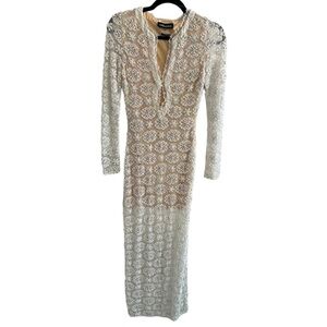 Retrofete Indigo Beaded Floral Maxi Dress Ivory White